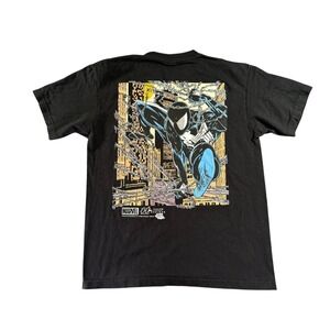 HUF Marvel Venom Spider-Man T-Shirt Mens Large Black Graphic Streetwear Tee AOP